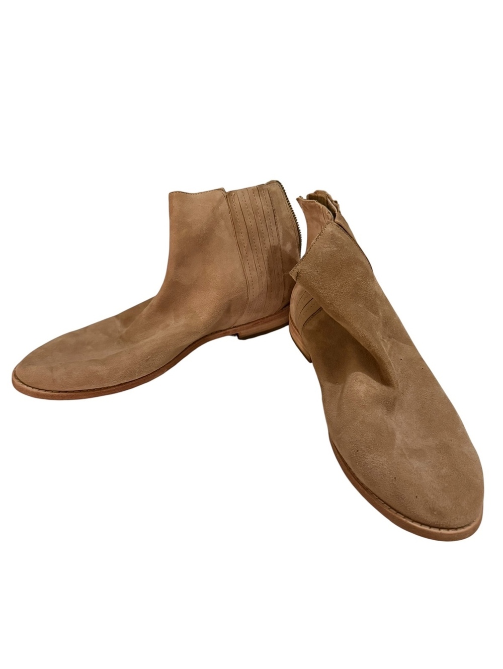 Eileen Fisher Tan Suede Ankle Boots with Back Zipper